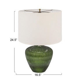 Creative Co-Op Green Glass Table Lamp with White Drum Shade