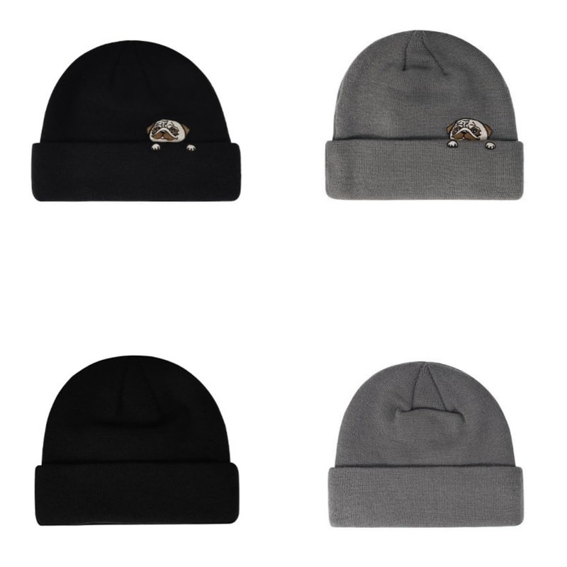 Weuiean GOZZ-95 Dog Embroidered Knit Hat, Ribbed Knit Cap, Men's,