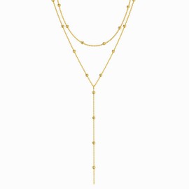 Gold Necklaces for Women,Trendy Layered Necklaces,Dainty Long Gold-necklace,Y-Shaped Pendant-necklace Layered Beaded Chain Drop,Simple Beaded Chain,for Women Girls Valentine's Day Mother's Day