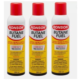 Ronson LOT of 3 RONSON Butane Fuel 290 ML 5.73 oz with universal tip adaptor