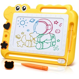 Dinosaur Painting Board Magic Board Children's Games from 2 3 4 5 Years Gift Girls Boys Colourful Magnetic Drawing Board Learning Toy from 2-7 Years, Magnetic Board Travel Size Children's Toy (Yellow)