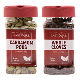 Eastanbul Cardamom Pods and Cloves, Green Cardamom Pods Whole 4.4oz & Whole Cloves 3.5oz, Perfect for Tea, Cardomam Seeds for Coffee, Spice Buddies