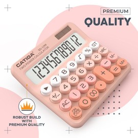 CATIGA Mechanical Switch Calculator with Solar and Battery Dual Power, 12-Digit Large LCD Display, Aesthetic and Cute Desktop Calculator with Big Button, for Home, School and Office Use, SD-1299