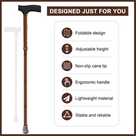 SPRING SEAON Folding Cane for Men and Women– Lightweight, Adjustable Walking Stick with Comfortable Handle – Compact and Portable Collapsible Walking Cane for Travel and Daily Use (Bronze)