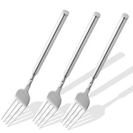 [3 PCS] Extendable Fork for Jokes, Expandable Forks, Extended/Extending/Extend, Extension from 8.7" to 25.4" Long, Stainless Steel Telescopic/Telescoping/Retractable Dinner Fork. Silver