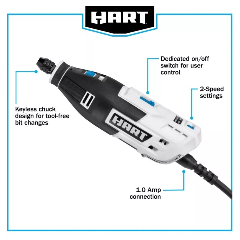 HART 1 Amp 2-Speed Rotary Tool Kit with 10 Accessories