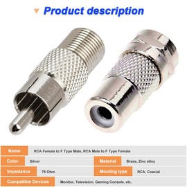 Xiatiaosann RCA Male to F Female Adapter & RCA Female to F Male Adapter, F-type to RCA Video Plug, Coaxial Cable Converter Connector for Atari 2600, 7800 Sega, Subwoofer, Receiver, TV (20 Pack)