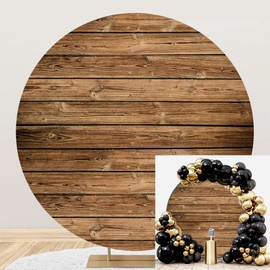 5x5ft Rustic Wood Round Backdrop Cover Retro Wooden Board Circle Photography Background Baby Shower Wedding Bridal Shower Birthday Party Decoration Banner Photo Booth Props