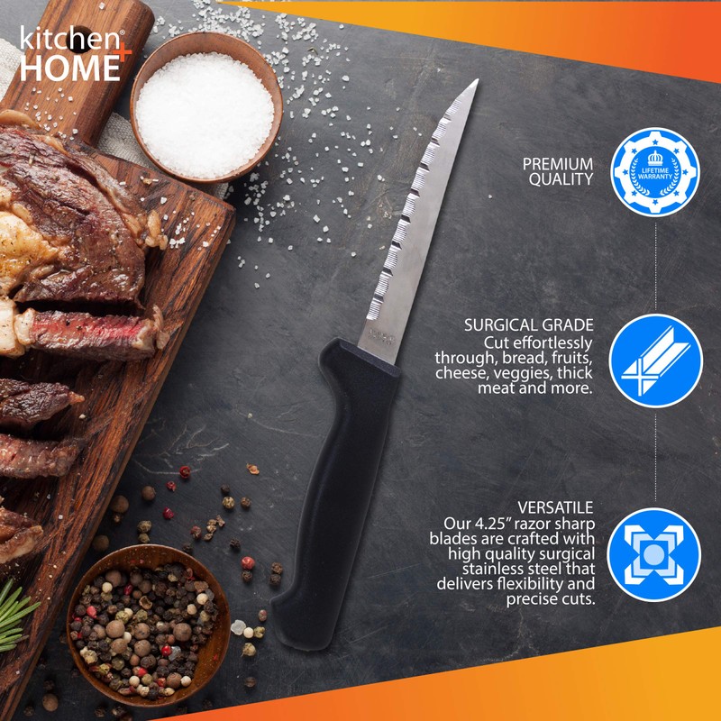 Kitchen Home Steak Knives – Stainless Steel Pointed Tip Serrated