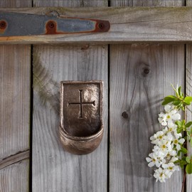 Briomhar Holy Water Font Irish Catholic - Bronze Casting St. Brigids Cross Décor for Wall Made in Ireland