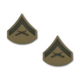 MARINE CORPS CHEVRON: LANCE CORPORAL - GREEN EMBROIDERED ON KHAKI, MALE