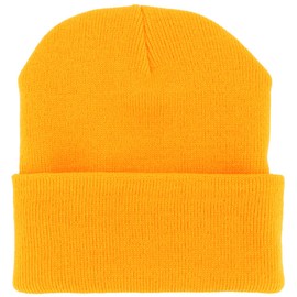 SKIHAT-LONG GLD Thick and Warm Mens Daily Cuffed Beanie or Slouchy Made in USA for USA Knit Hat Cap Womens Kids