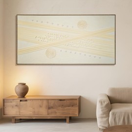 Abstract Wall Art for Living Room Canvas Art Wall Paiting Framed Boho Decor, Cuadros para Sala Elegantes y Modernos Dormitorios, Bedroom Office Handmade Large Size 29"x58" with Tools Kit (Light Yellow)