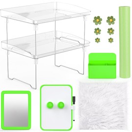 BeapTcely 16 Pcs Locker Accessories Kit, Locker Organizer with Clear Locker Shelf, Wallpaper, Magnetic Whiteboard Pen Holder Mirror Markers Flower Magnets and Rug for Back to School Essential (Green)