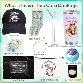 Wylario Horse Lovers Gifts Set - Funny Horse Themed Birthday Gift with 20oz Tumblers, Socks, Makeup Bag, Baseball Cap, Birthday Gifts Basket for Daughters, Granddaughters, and Nieces