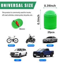 Ziciner 25 PCS Tire Valve Stem Caps, Plastic Car Tyre Valve Cap with O Rubber Seal, Dustproof Airtight Seal Wheel Stem Covers, Universal Accessories for Cars, SUVs, Bicycles,Trucks (Green)