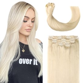 Sindra Clip in Hair Extensions Human Hair 20 Inch Platinum Blonde Hair Extensions Double Weft Clip Hair Extensions Clip in Real Human Hair 6 Pieces 120g #60 20"