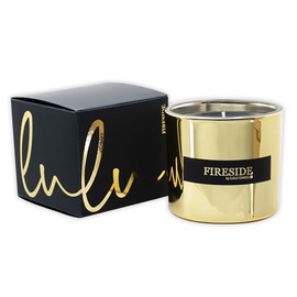 Lulu Candles | Fireside - Firewood & Oud | Large Scented Soy Jar Candle | Hand Poured in The USA | Highly Scented & Long Lasting (11 Oz. Gold Jar)