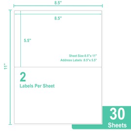 L LIKED 30 Sheets 5.5 x 8.5 Inches Shipping Address Labels for Laser/Ink Jet Printer - 30 Sheets