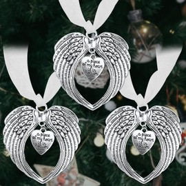 3 Pieces Christmas Angel Wings Memorial Ornaments “A Piece of My Heart is In Heaven” Angel Wing Pendants Christmas Tree Ornaments Xmas Party Decorations