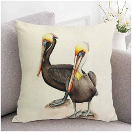Decgarsun Decorative Sofa Pillow Covers 18 x 18 Linen Brown Pelican Decor Square Cushion Cover Pillowcase for Couch Bedroom