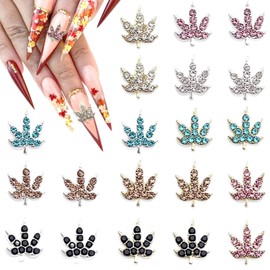 20 Pcs Fall Nail Charms Colorful Maple Leaf Nail Charms 3D Alloy Color Crystal Maple Leaves Nail Rhinestones Mix Luxury Jewelry Nail Gems Thanksgiving Sparkly Nail Art Charms for Women DIY Manicure