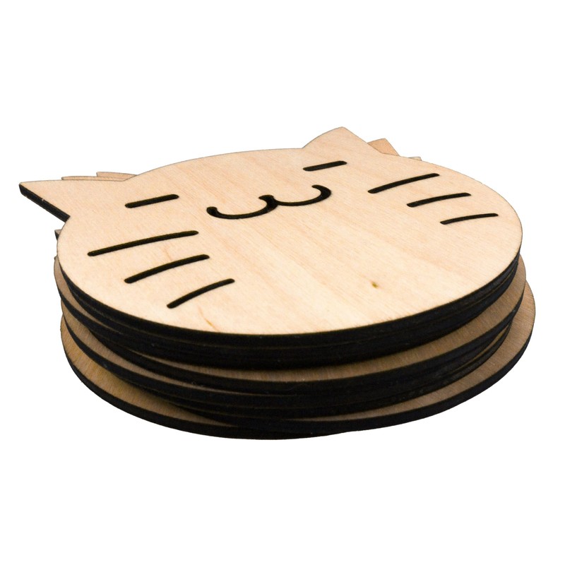 CHIC&CHARM Set of 8 Wooden Cat Coasters - Perfect Decoration
