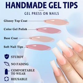 Bellelfin 240Pcs Ombre Press on Nails Long Square Fake Nails, Full Cover Acrylic Ombre Nails Press ons Nude Gradient False Nails with Tabs Artificial Stick on Nails for Women Girls