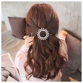 Yheakne Vintage Crystal Pearl Circle Hair Clip Gold CZ Pearl Round Hair Clip Geometric Pearl Hair Clip Pin Rhinestone Pearl Head Clip Hair Pin Hair Accessories for Women