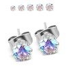 5 Pairs of Surgical Stainless Steel Aurora Borealis Crystal CZ