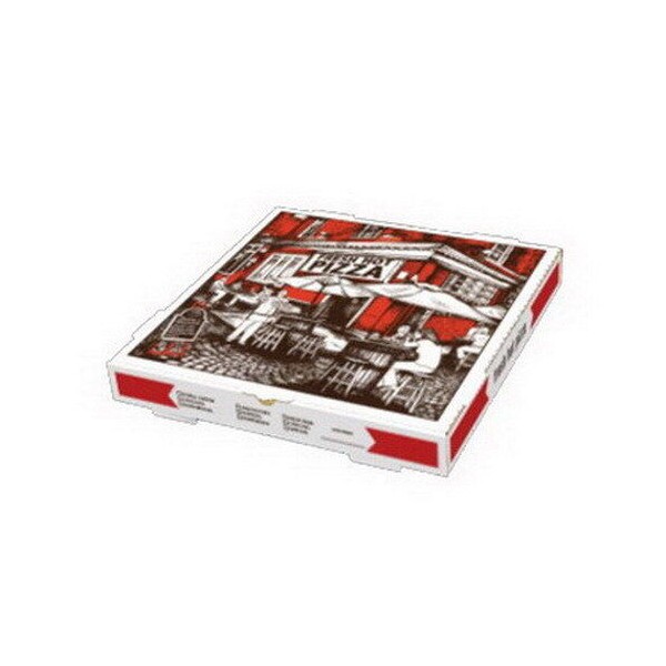 Rock Tenn Square Cafe Design B-Flute Corrugated Pizza Box White