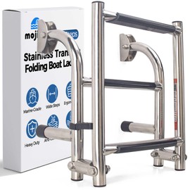 Mojiate Folding 3 Steps Boat Ladder Stainless Steel Marine Pontoon 2+1 Step for Marine Boat Yacht