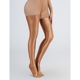 Women’s Shiny Metallic Stockings Comfortable Glossy Tights Sexy Stretchy Thigh High Stockings Brown
