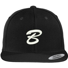 Trendy Apparel Shop Letter B Brushed Script Embroidered Flat Bill Snapback Baseball Cap - Black