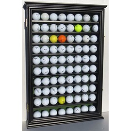 DisplayGifts 80 Novelty/Fan Shop Golf Ball Display Case Holder Wall Cabinet (Black Finish)