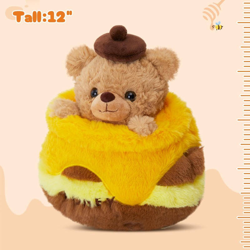 FunBase Teddy Bear with Honey Pot Stuffed Animal, Yellow &