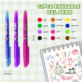 NSOLEX Erasable Pens 12Pack Rollerball Efface Pens 0.5mm Ballpoint Pens Quick Dry Liquid Ink Gel Pen Stationery for Drawing School Supplies and Writing Planners