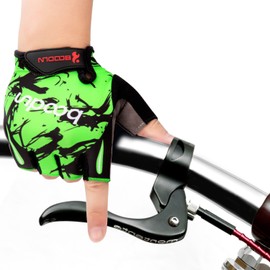 BOODUN Cycling Gloves with Shock-Absorbing Foam Pad Breathable Half Finger Bicycle Bike Gloves B-001, Green, Medium