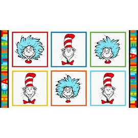 Cat in The Hat Book Cover Panel by Dr. Seuss from Robert Kaufman 100% Cotton Quilt Fabric ADE-18195-203