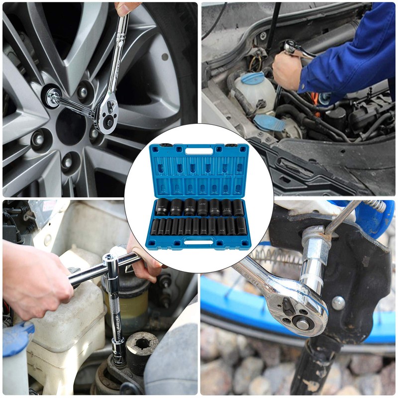 VEVOR Impact Socket Set 1/2 Inches 19 Piece, Deep Socket,