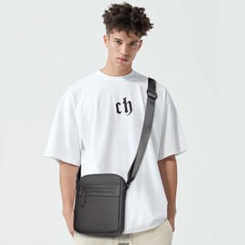 Lemuvlt Crossbody bag for men shoulder bag mens purse satchel PU Waterproof messenger bag gift man M（Matte Black