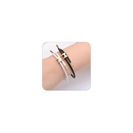 Hothink H Bracelets for Women,H Bangle and H Wire Rope Bracelet Set,Dainty Gold Bracelets Set for Christmas Mothers Day Gifts for Women (Black and White Rope Bracelet)