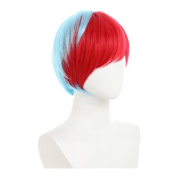 Miccostumes Unisex Wig, Anime Cosplay Wig, Popular, Short, Red Blew Hair, Cute, Natural