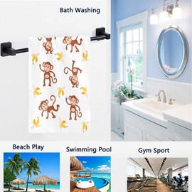 Naanle Cute Cartoon Funny Monkey Banana Pattern Soft Highly Absorbent Large Decorative Hand Towels Multipurpose for Bathroom, Hotel, Gym and Spa (16 x 30 Inches)