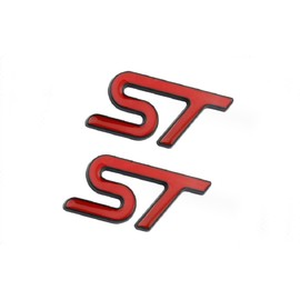 2X ST Badge 3D Letter Metal Emblem Car Side Fender Rear Trunk Emblem Badge Tailgate Sticker Decals (Black RED)