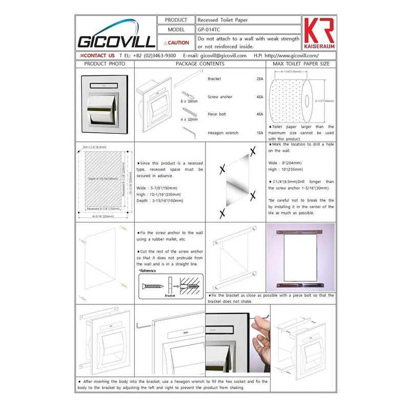 KAISERAUM Recessed Toilet Paper Holder with Pop-Out Shelf, Tissue Paper
