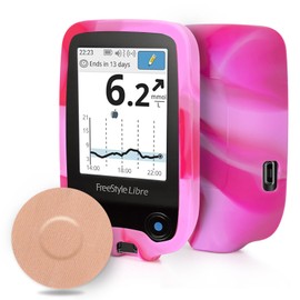 YOUSHARES Silicone Case for Libre 2 Reader with 20 Packs Libre 2 Sensor Cover Waterproof, Anti-Drop Scratches Protective Case for Adhesive Patches Sensor (Pink & White)