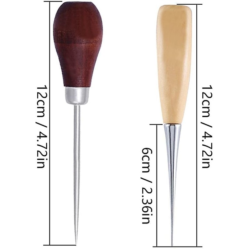 Wooden Handle Hole Punch, Pack of 2, Leather Sewing Awl,