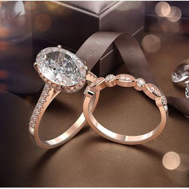 Alex's Wish List 5 Carat Oval Shaped Solitaire White Gold Rose Gold Engagement Wedding Fashion Ring| AAA Grade Lab Created Brilliant Cut Cubic Zirconia (Rose Gold, 5)