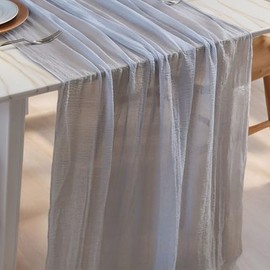 VNNOPG Cheesecloth Gauze Table Runner - 120inch Rustic Boho 10ft Cheese Cloth Table Runners Table Decor for Bridal Wedding Picnic Dining Birthday Home Party (Dusty Blue)